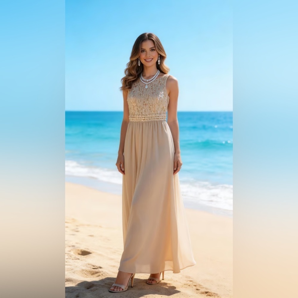 Cream lace maxi dress with sequin detail 3 Speechless NWT